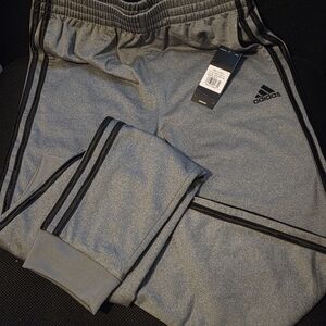 Adidas Kids Gray Joggers with Black Stripes